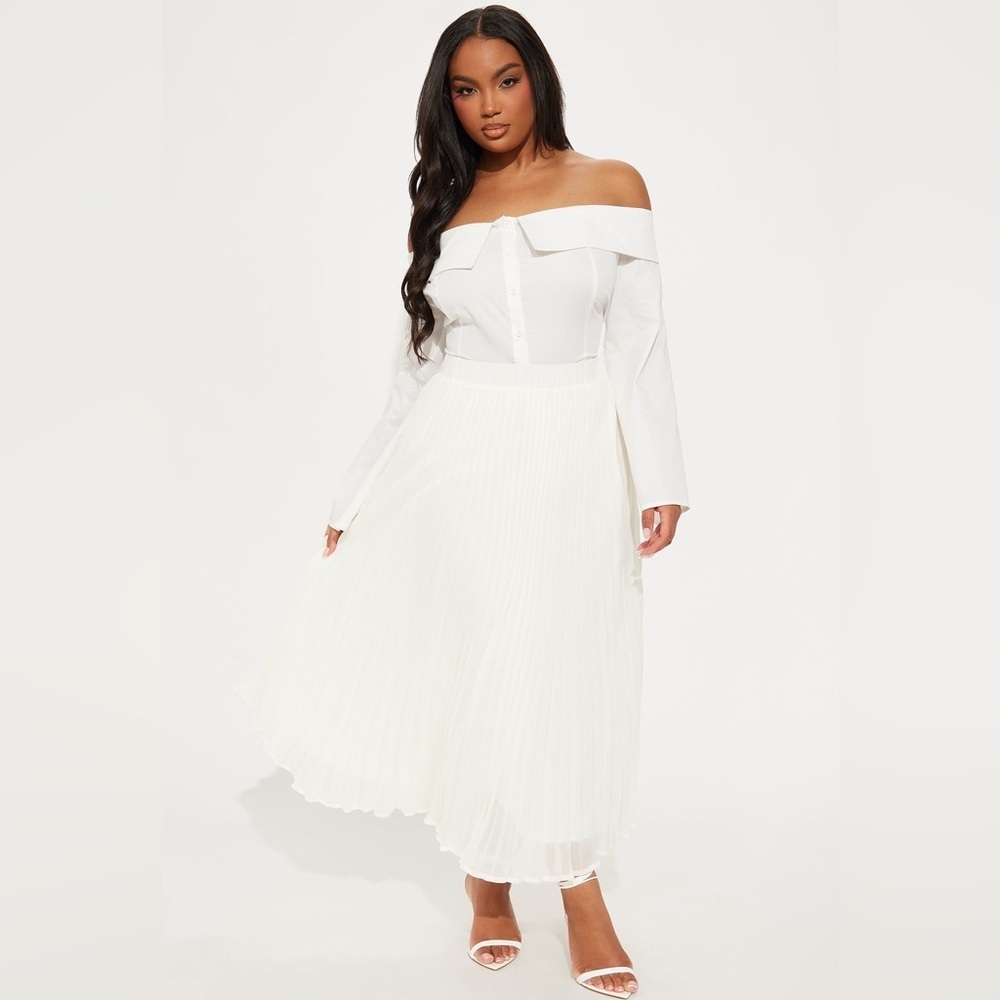 NWT Fashion Nova Press Reset Pleated Chiffon Midi Skirt – Off White – Size XL
